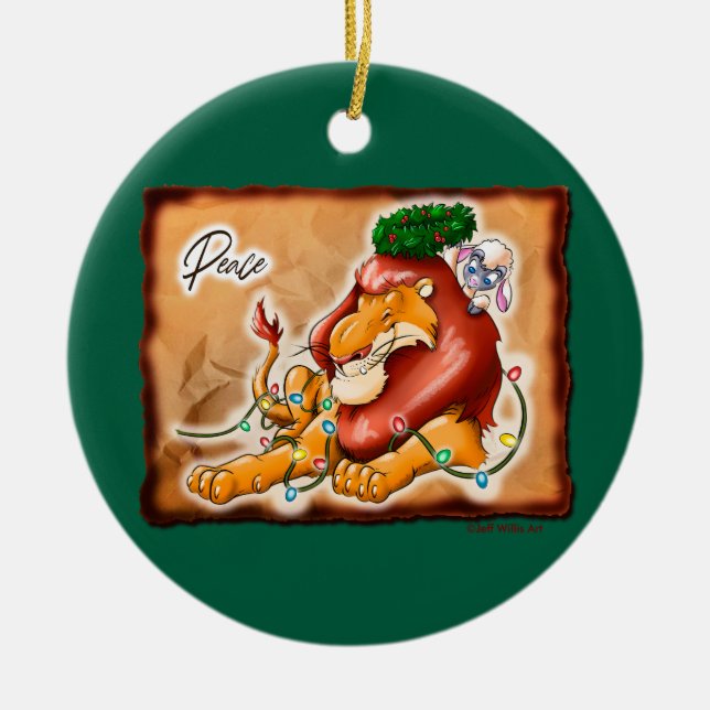 LION AND LAMB PEACE by Jeff Willis Art Ceramic Tree Decoration (Front)