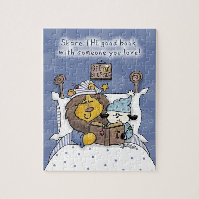 Lion and Lamb Share THE Good Book Jigsaw Puzzle (Vertical)