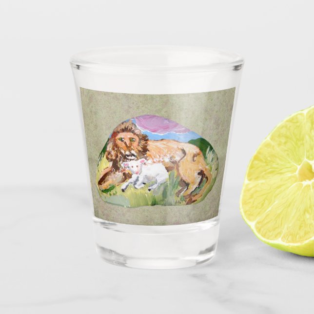 Lion 🦁 And Lamb 🐑  Shot Glass (Front)