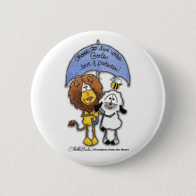 Lion and Lamb Under Umbrella 6 Cm Round Badge (Front)
