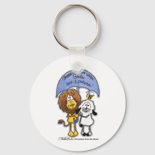 Lion and Lamb Under Umbrella Key Ring (Front)