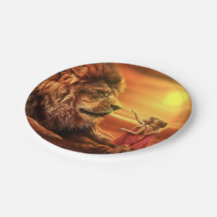 Lion and Little Girls Paper Plate