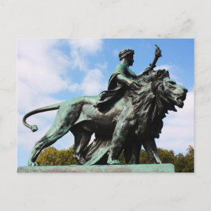 Lion and man statue postcard