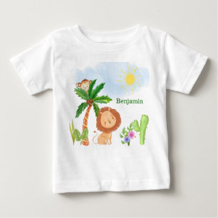 Lion and Monkey in Cute Jungle Scene Baby T-Shirt