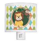 Lion and Monkey on Colourful Argyle Pattern