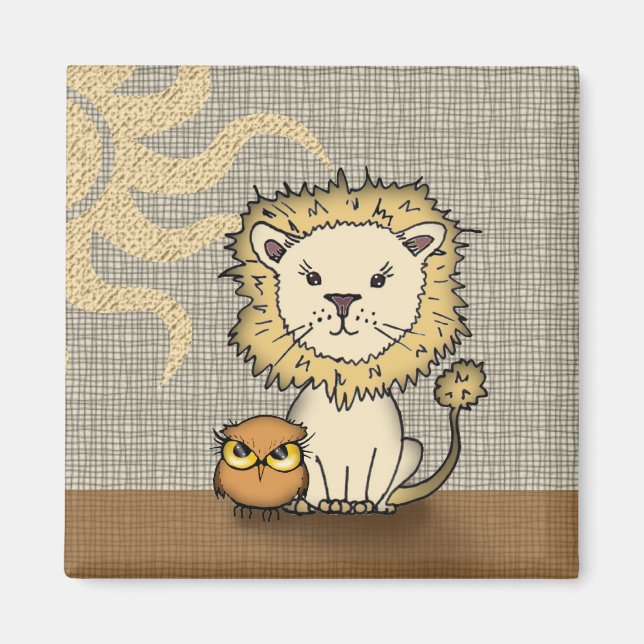 Lion and Owl Magnet for Kids (Front)