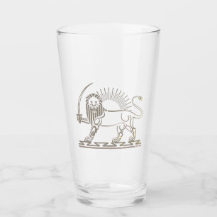Lion and Sun emblem of Iran - black and white Glass