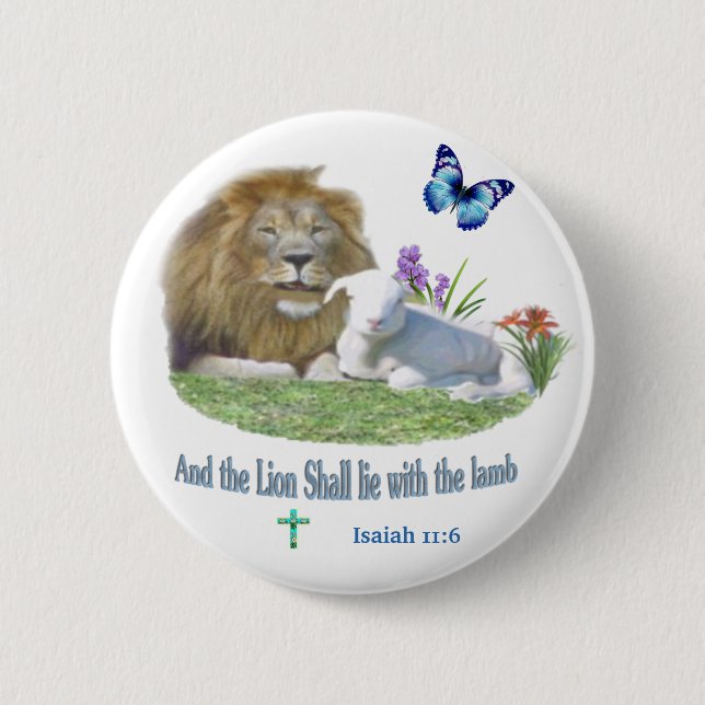 Lion and the lamb Bible verse 6 Cm Round Badge (Front)