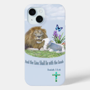 Lion and the lamb Bible verse iPhone 15 Case