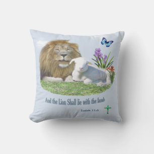 Lion and the lamb Bible verse Cushion
