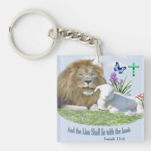 Lion and the lamb Bible verse Key Ring