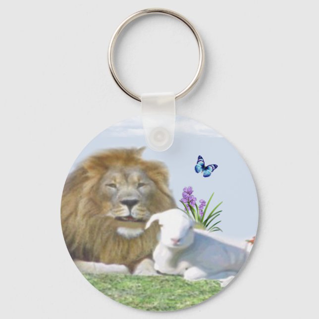 Lion and the lamb Bible verse Key Ring (Front)