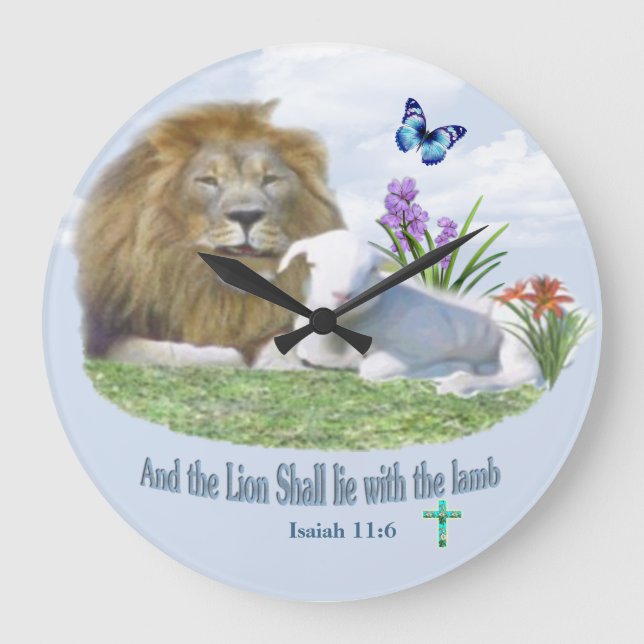 Lion and the lamb Bible verse Large Clock (Front)