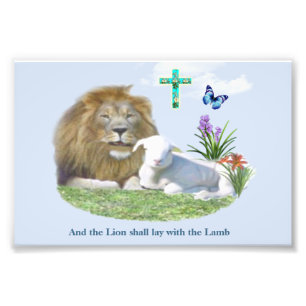 Lion and the lamb Bible verse Photo Print