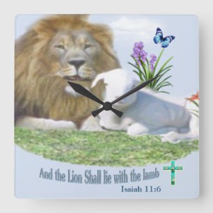 Lion and the lamb Bible verse Square Wall Clock