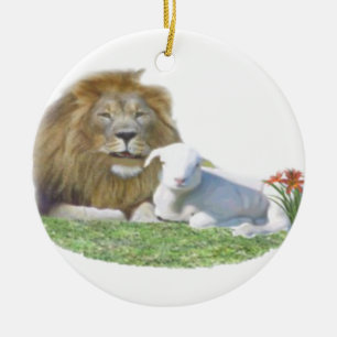 Lion and the Lamb christian art Ceramic Tree Decoration