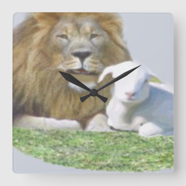 Lion and the Lamb Square Wall Clock (Front)