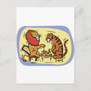 Lion and Tiger Playing Chess Postcard