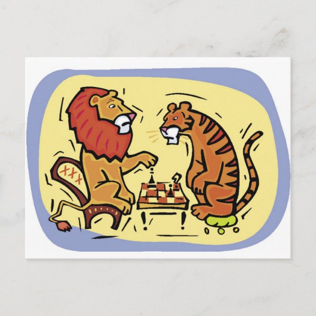 Lion and Tiger Playing Chess Postcard (Front)