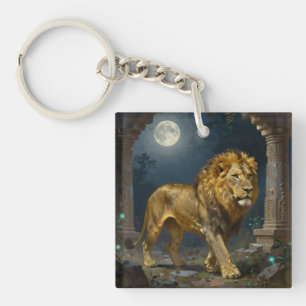 Lion and Tiger Strolling under the Moonlight  Key Ring