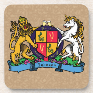Lion and Unicorn Rampant Beer Coat of Arms Coaster