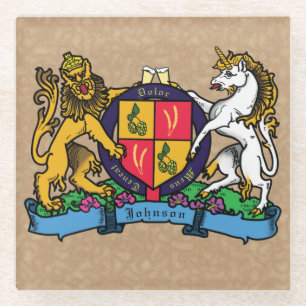 Lion and Unicorn Rampant Beer Coat of Arms Glass Coaster