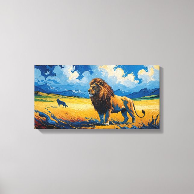 Lion and Wolf - Van Gogh Style Art Canvas Print (Front)