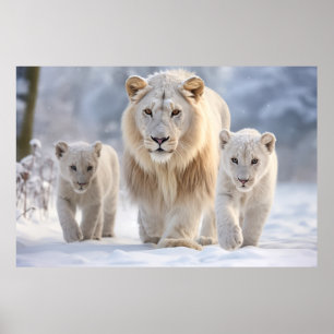 Lion Animal Family Wandering Nature Out Poster