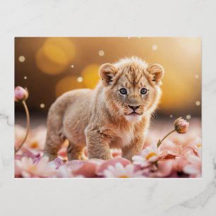 Lion Animal Fun Miniature Size Fantastic Surreal  Foil Holiday Postcard