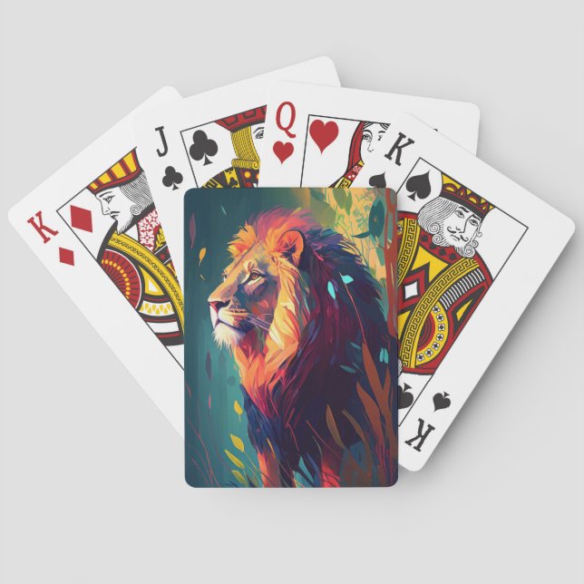 Lion Animal Portrait Painting Wildlife Outdoors  Playing Cards (Back)