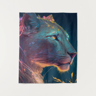 Lion Animal Portrait Painting Wildlife Outdoors Tapestry