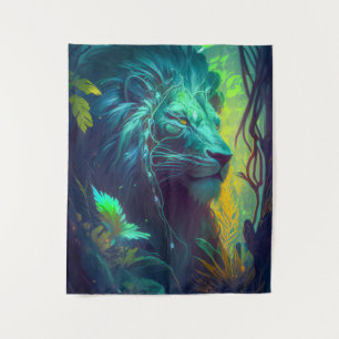 Lion Animal Portrait Painting Wildlife Outdoors Tapestry