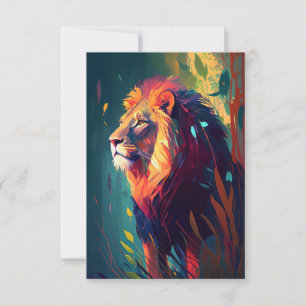 Lion Animal Portrait Painting Wildlife Outdoors Thank You Card