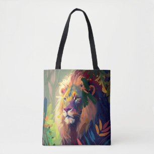 Lion Animal Portrait Painting Wildlife Outdoors Tote Bag