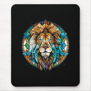 Lion Animal Portrait Stained Glass Wildlife Forest Mouse Pad