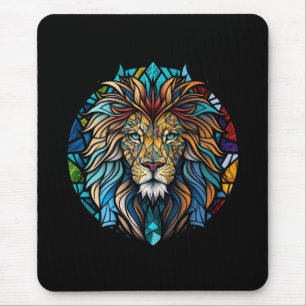 Lion Animal Portrait Stained Glass Wildlife Forest Mouse Pad