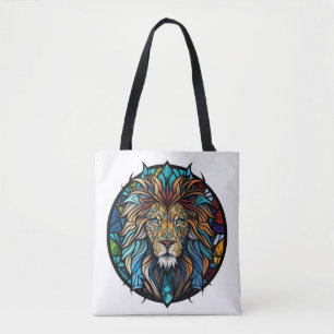 Lion Animal Portrait Stained Glass Wildlife Forest Tote Bag