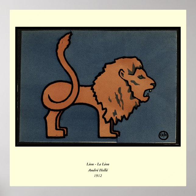 Lion - Antiquarian, Colourful Book Illustration Poster (Front)