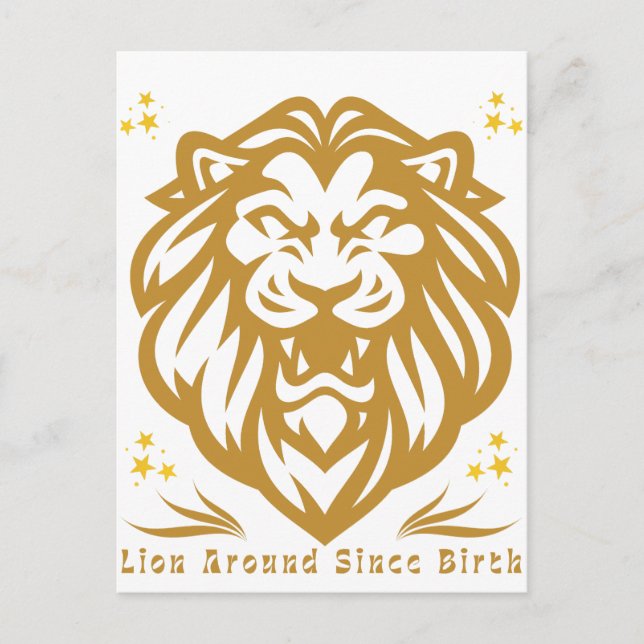 Lion Around Since Birth : Funny Lazy Lion Design Postcard (Front)