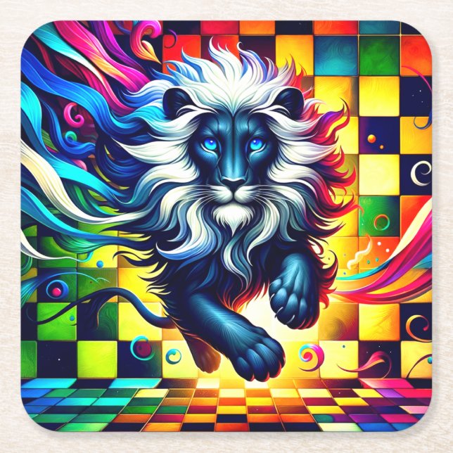 Lion Art Square Paper Coaster (Front)