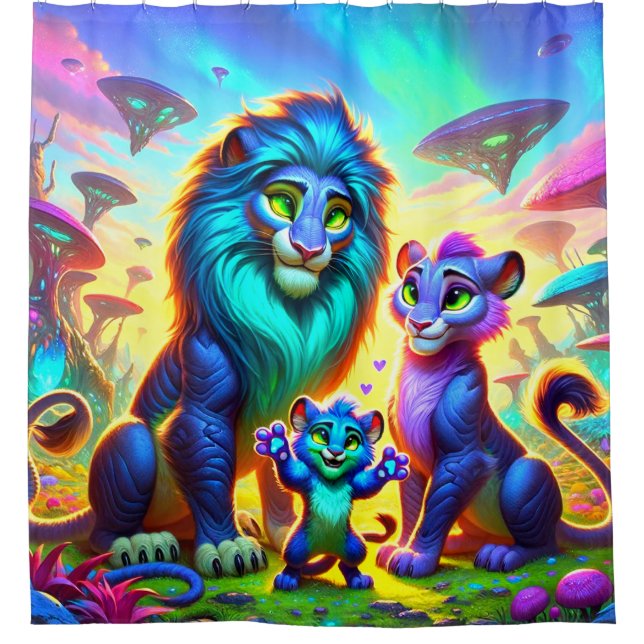 Lion Artwork Shower Curtain (Front)