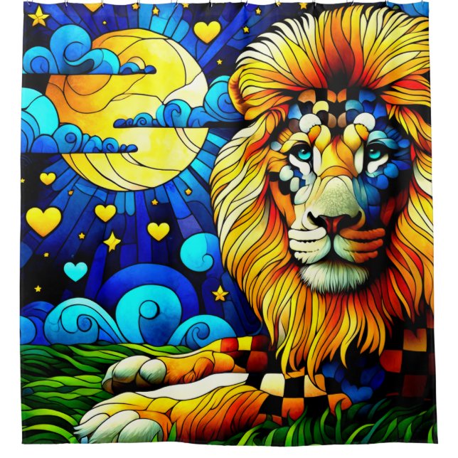 Lion Artwork Shower Curtain (Front)