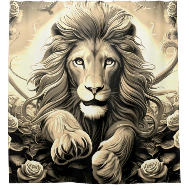 Lion Artwork Shower Curtain (Front)