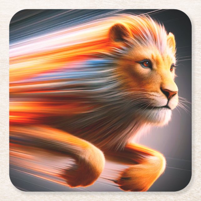 Lion Artwork Square Paper Coaster (Front)