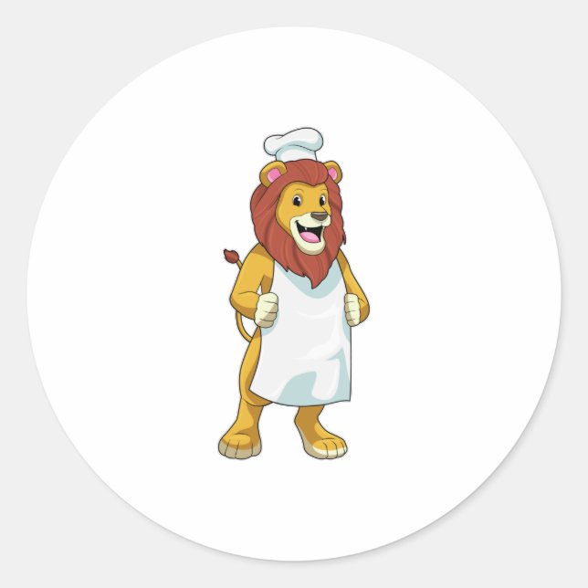 Lion as Cook with Chef hat & Cooking apron Classic Round Sticker (Front)
