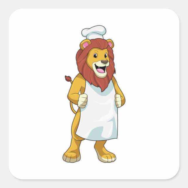Lion as Cook with Chef hat & Cooking apron Square Sticker (Front)
