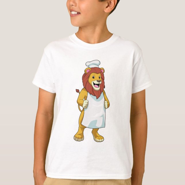 Lion as Cook with Chef hat & Cooking apron T-Shirt (Front)