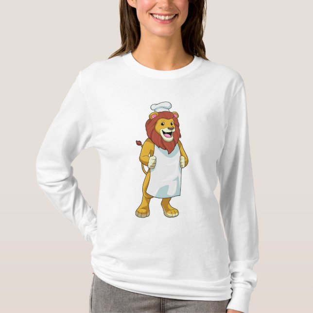 Lion as Cook with Chef hat & Cooking apron T-Shirt (Front)