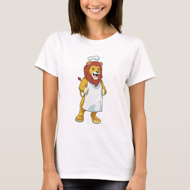 Lion as Cook with Chef hat & Cooking apron T-Shirt (Front)