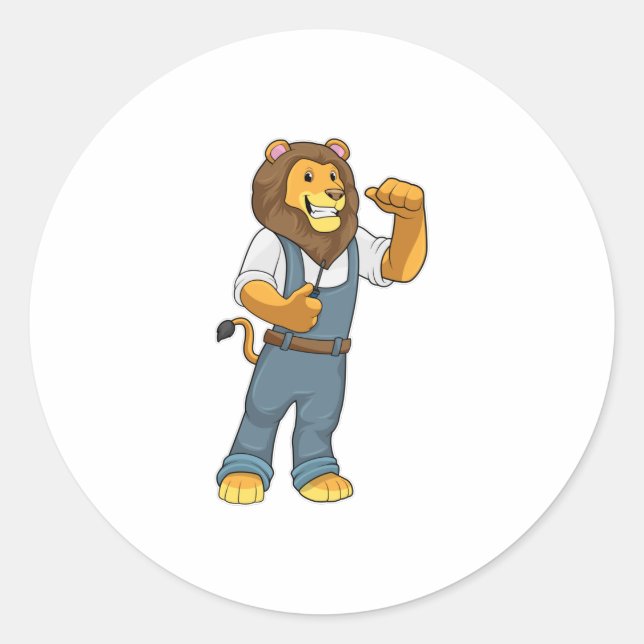 Lion as Handyman Screwdriver Classic Round Sticker (Front)